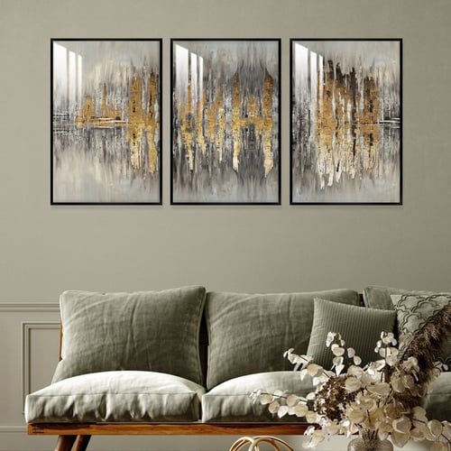 ثلاث لوحات جدارية بتصميم تجريدي مع برواز واكريلك ش...
