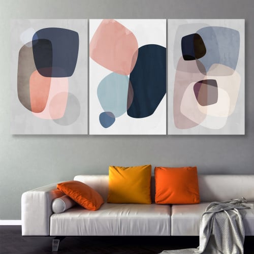 ثلاث لوحات قماشية بتصميم رسم هندسي