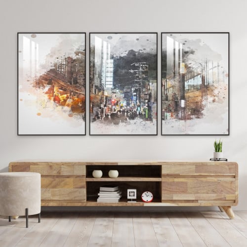 ثلاث لوحات جدارية مع برواز واكريلك شفاف