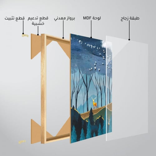 ثلاث لوحات جدارية مع برواز واكريلك شفاف