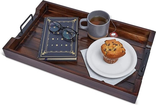 صينية تقديم بشكل مستطيل بجودة ممتازة بني غامق