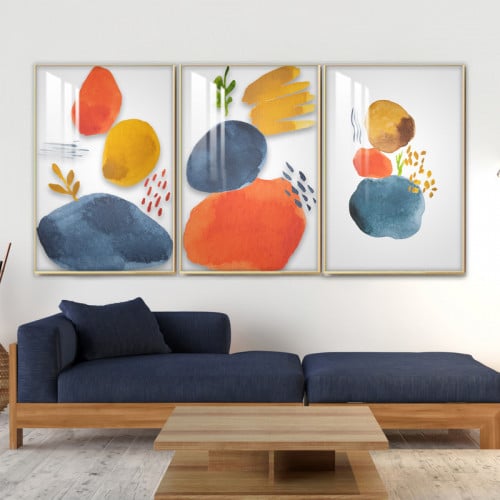 ثلاث لوحات جدارية مع برواز واكريلك شفاف