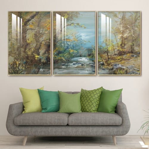 ثلاث لوحات جدارية مع برواز واكريلك شفاف