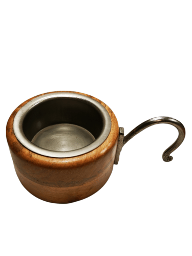 مبخرة دائري خشب فاتح سادة بيد معدن فضي