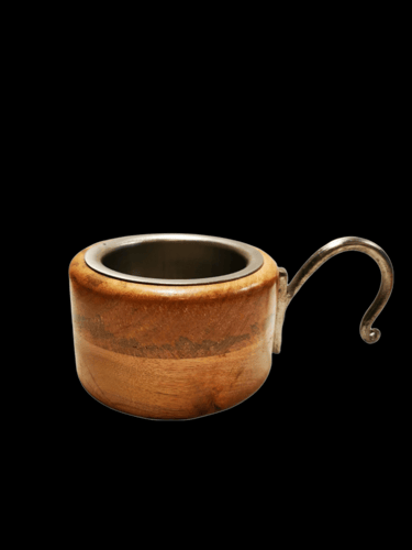 مبخرة دائري خشب فاتح سادة بيد معدن فضي