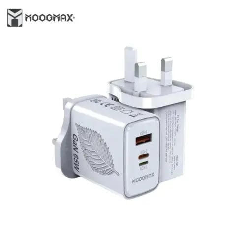 MOOGMAX شاحن جداري - 65W - ثلاث منافذ - IP + PD +...