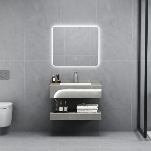 مغسلة بورسلان رمادي مع مراية ليد 80 سم حديثه