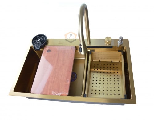 مجلى حوض مطبخ ستانلس الشلال ذهبي 82*50سم