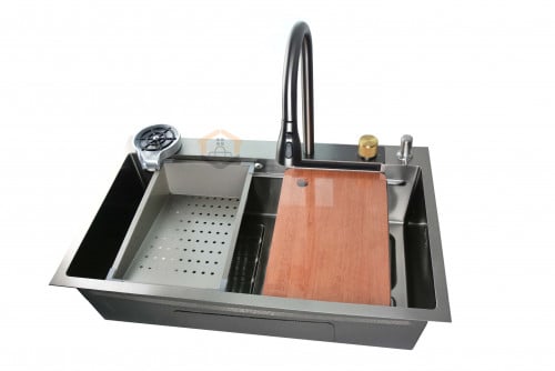 مجلى حوض مطبخ ستانلس الشلال رمادي 82*50سم