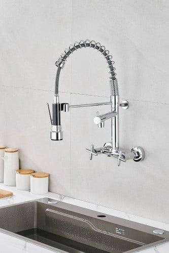 خلاط مطبخ جداري سحب فضي لماع