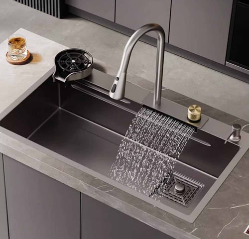 مجلى حوض مطبخ اسود فاتح ستانلس الشلال 80*46 سم