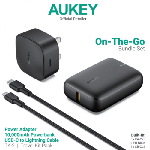 طقم AUKEY فيش وسلك وباور بانك 10 الاف امبير