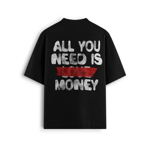 تيشيرت أسود بطبعة اوفر سايز للجنسين