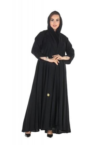 عباية كوت كلوش سوداء منسوجة من قماش الكريب الطايح...