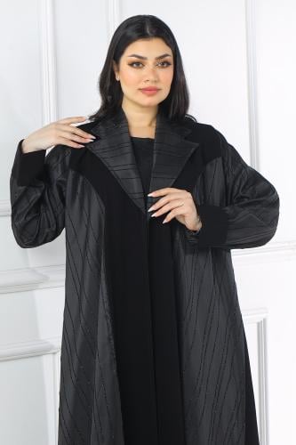 عباية قلاب نصف كلوش منسوجة من قماش الكريب الأسود م...