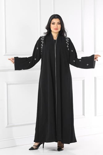 عباية نصف كلوش منسوجة من قماش الكريب المغسول مع طر...