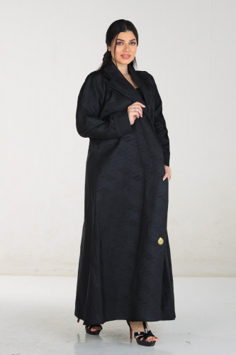 عبايه سوداء بقماش تفته مشجر مع طرحتها