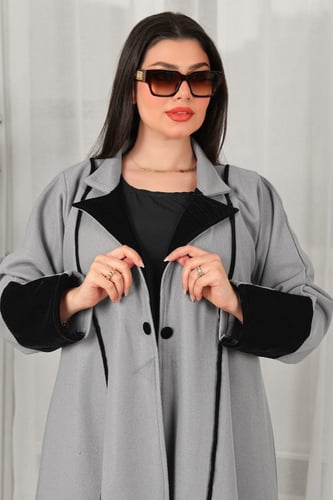 عبايه شتويه رصاصي نص كلوش قلاب من الجوخ وتدخيلة مخ...