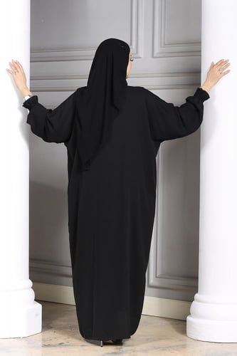 عباية سوداء نص فراشة بقفلة سحاب بجيوب مخفيه من قما...