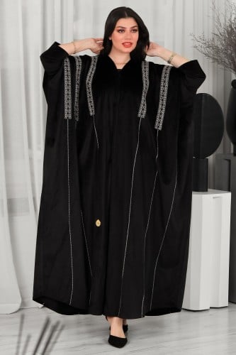 عباية بشت شتوية سوداء من قماش المخمل الناعم مع طرح...