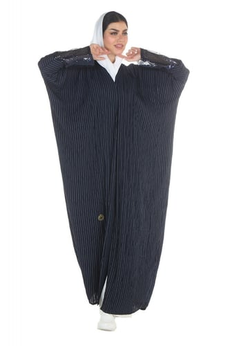 عباية فراشة منسوجة من قماش كريب طايح مقلم كحلي مع...