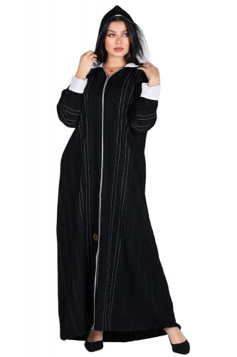 عباية شتوية قبعة كريب مقلم ثقيل