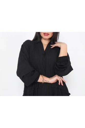 عباية منسوجة من قماش الكريب المقلم و الحرير المغسو...