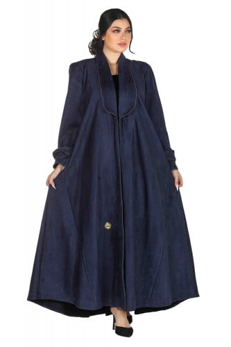 عباية شتوية كحلي من قماش الشمواه الناعم مع طرحتها