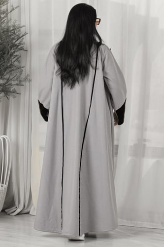 عبايه شتويه رصاصي نص كلوش قلاب من الجوخ وتدخيلة مخ...