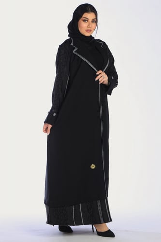 عبايه قلاب دبل سوداء منسوجة من قماش الكريب الفاخر...