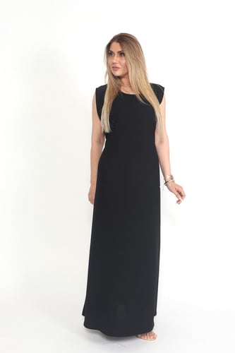 فستان كت بحزام لون اسود حرير مغسول