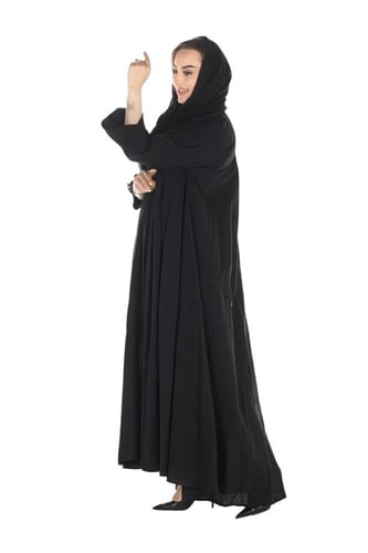 عباية كوت كلوش سوداء منسوجة من قماش الكريب الطايح...