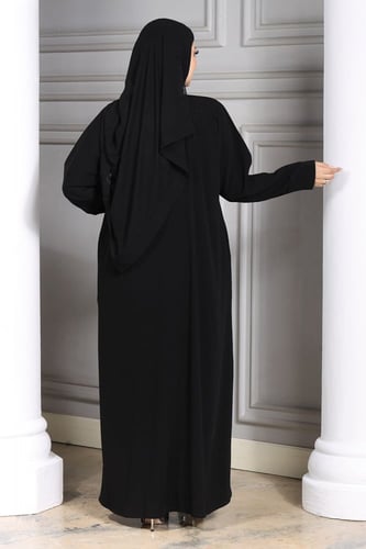 عبايه بجيوب مخفيه سوداء نص فراشه في الجوانب من قما...