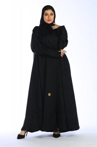 عباية منسوجة من قماش الكريب المشجر الأسود مع طرحته...