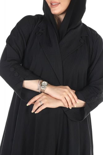 عباية كوت كلوش سوداء منسوجة من قماش الكريب الطايح...