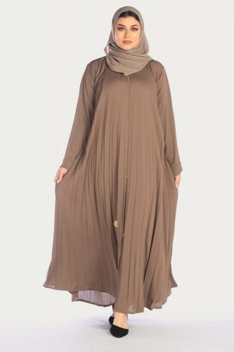 عباية بنى شيك منسوجة من قماش راما الأصلي مع طرحتها