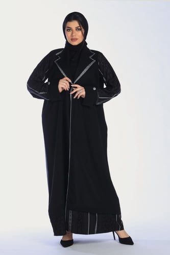 عبايه قلاب دبل سوداء منسوجة من قماش الكريب الفاخر...