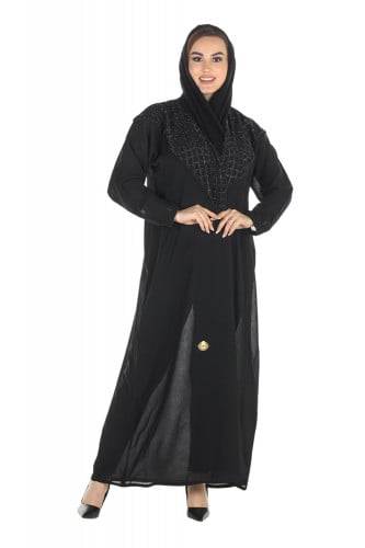 عباية منسوجة من قماش الكريب الطايح مع طرحتها