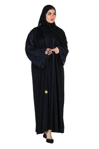 عبايه كم مربع سوداء منسوجة من قماش الصالونا الكوري...