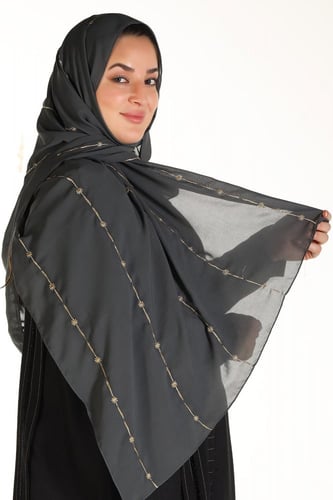 طرحه رصاصي تطريز لون ذهبي