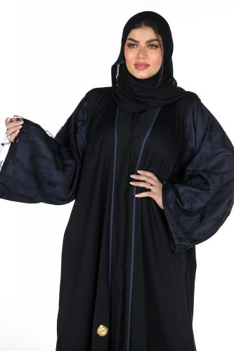 عبايه كم مربع سوداء منسوجة من قماش الصالونا الكوري...