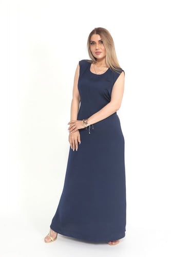 فستان كت بحزام لون كحلي كريب سعودي