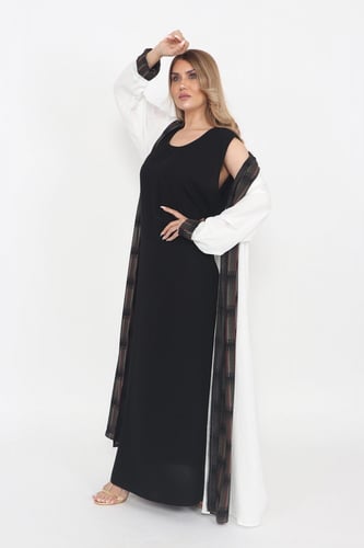 فستان كت بحزام لون اسود حرير مغسول