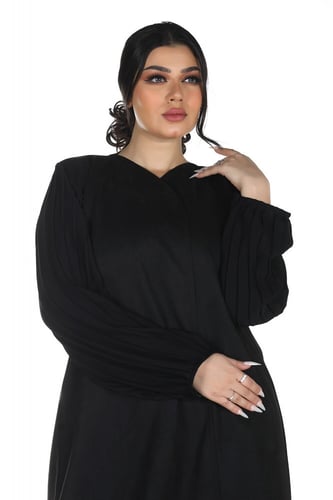 عباية كسرات لف شتوية سوداء من قماش الشامواه وكم بل...