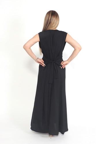 فستان كت بحزام لون اسود كريب سعودي