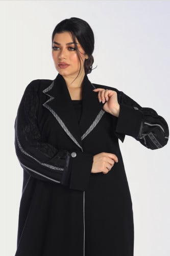 عبايه قلاب دبل سوداء منسوجة من قماش الكريب الفاخر...