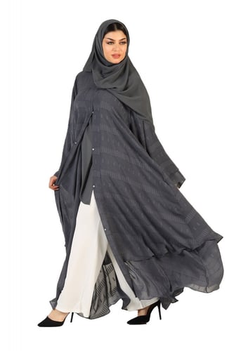 عباية كلوش طبقتين رصاصي طبقتين من القماش المشجر ال...