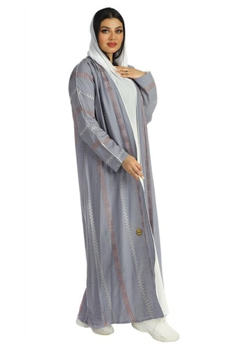 عباية نصف فراشة سماوي بتطريز منسوجة من الكريب السع...