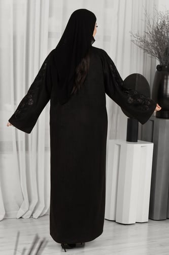 عباية شتوية سوداء شامواه بتطريز اسود مع رصاصي في ا...