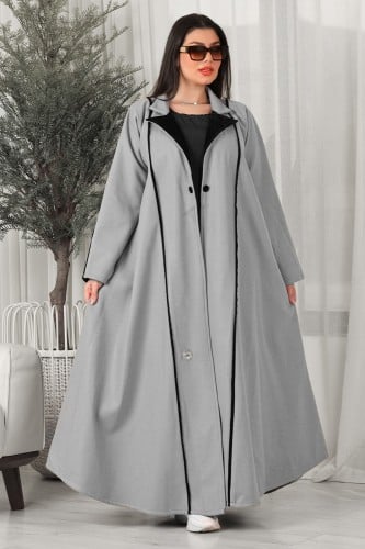 عبايه شتويه رصاصي نص كلوش قلاب من الجوخ وتدخيلة مخ...